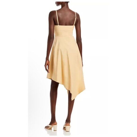 $551 A.L.C. Women's Beige Verona Asymmetric-Hem Midi Fit & Flare Dress Size 12 - Picture 3 of 15